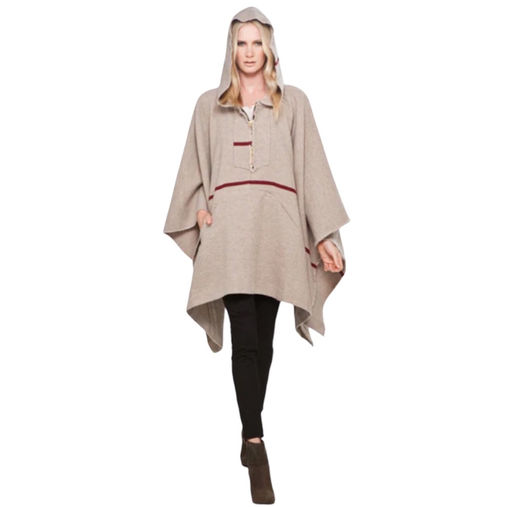 A.L.C. | Rare Wool Blend Tan Boho Western Poncho with Stripe